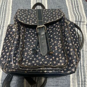 Patricia Nash Navy Floral Drawstring Backpack